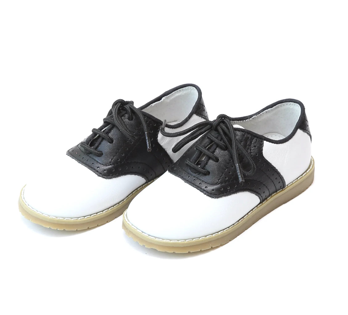Luke two tone leather saddle shoe (black/white)
