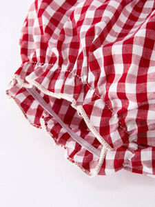 Christmas Tree Embroidery Red Gingham Long Sleeve Baby Girl Bloomers Set (cuties)