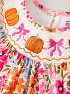 Fall Pumpkin Embroidered Ruffled Pink Leggings Girls Set (cuties)
