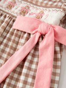 Christmas Vintage-Style Plaid Dress with Embroidered Gingerbread and Bows (Cutie)