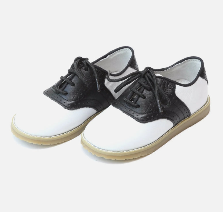 Luke two tone leather saddle shoe white/black