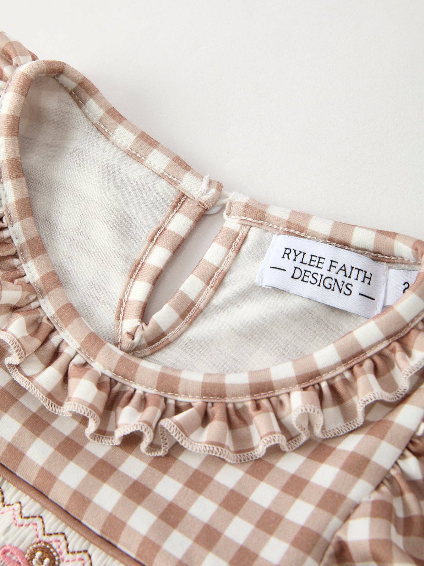 Christmas Vintage-Style Plaid Dress with Embroidered Gingerbread and Bows (Cutie)
