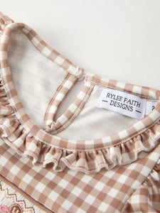 Christmas Vintage-Style Plaid Dress with Embroidered Gingerbread and Bows (Cutie)