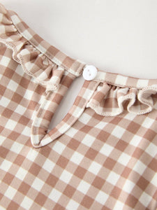 Christmas Vintage-Style Plaid Dress with Embroidered Gingerbread and Bows (Cutie)