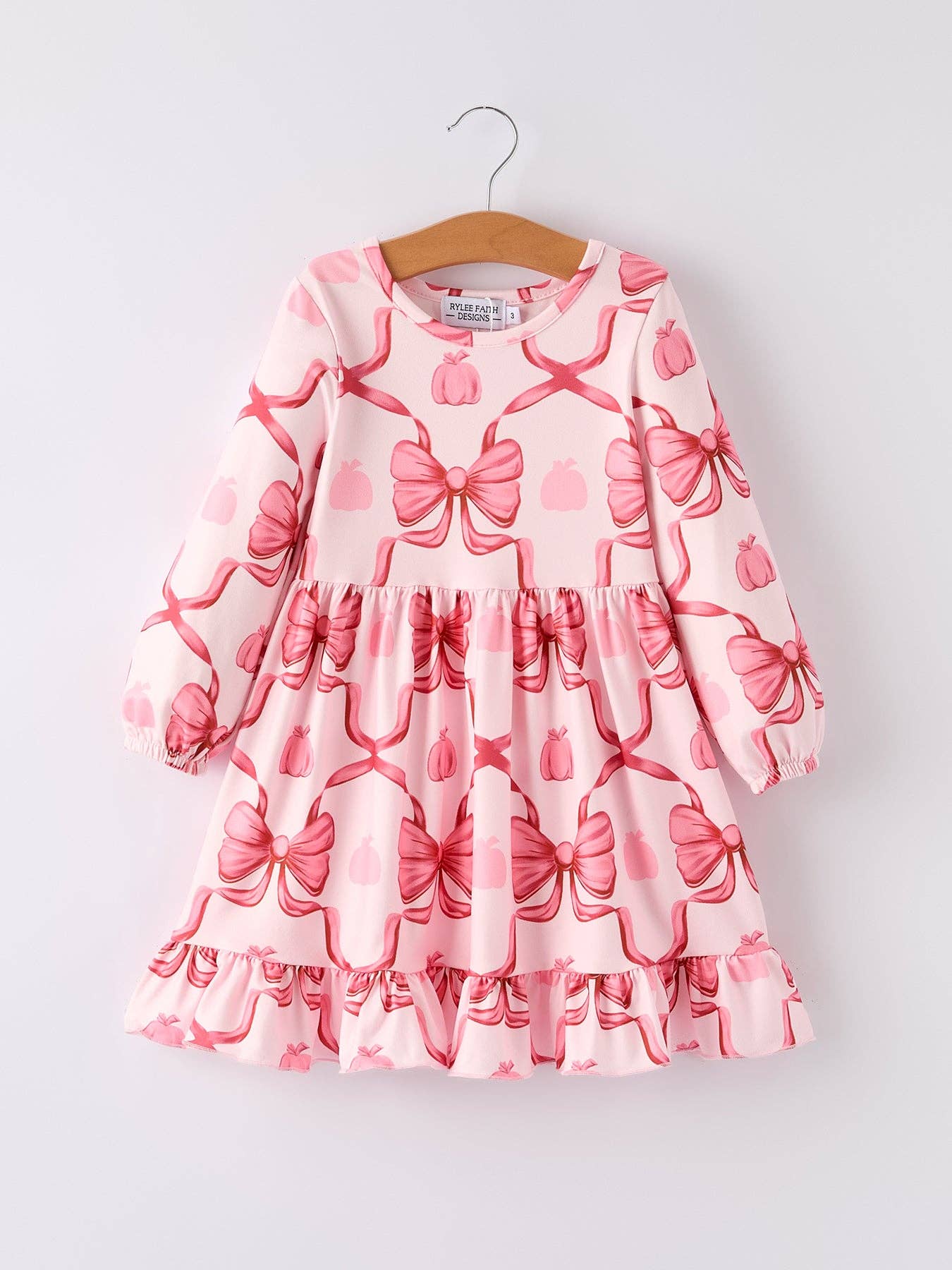 Autumn Bow Print Girls Long Sleeve Dress (Cuties)