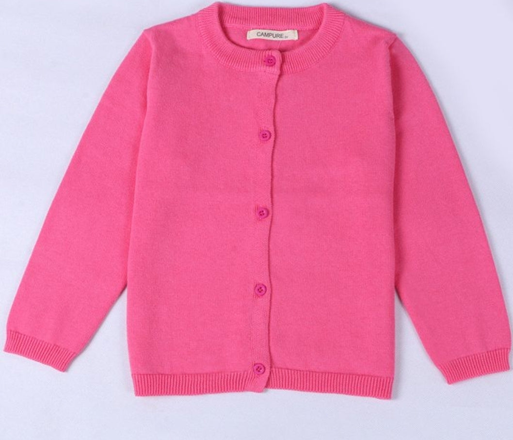Girl's Monogrammed Knitted Button Down Cardigan Hot Pink