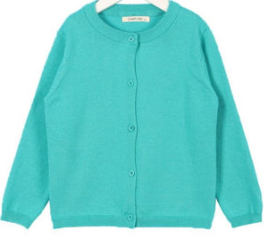Girl's Monogrammed Knitted Button Down Cardigan Turquoise