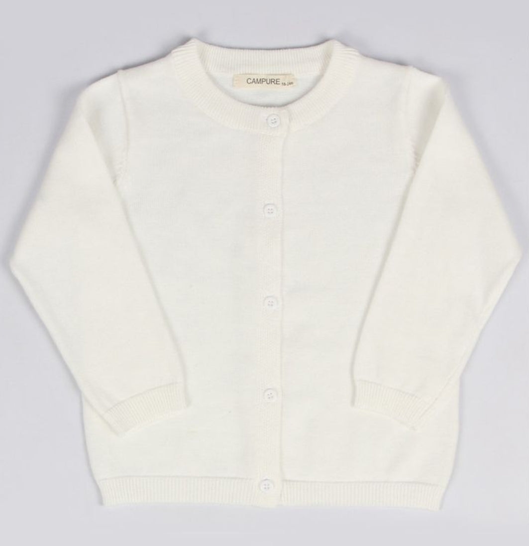 Girl's Monogrammed Knitted Button Down Cardigan White