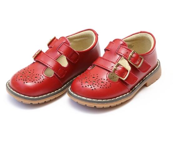 Beatrix English Double T-Strap Stitch Down Leather Mary Jane Red