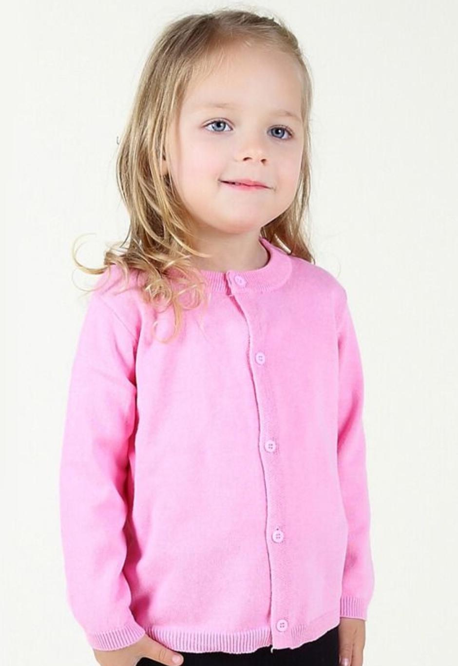 Girl's Monogrammed Knitted Button Down Cardigan Pink