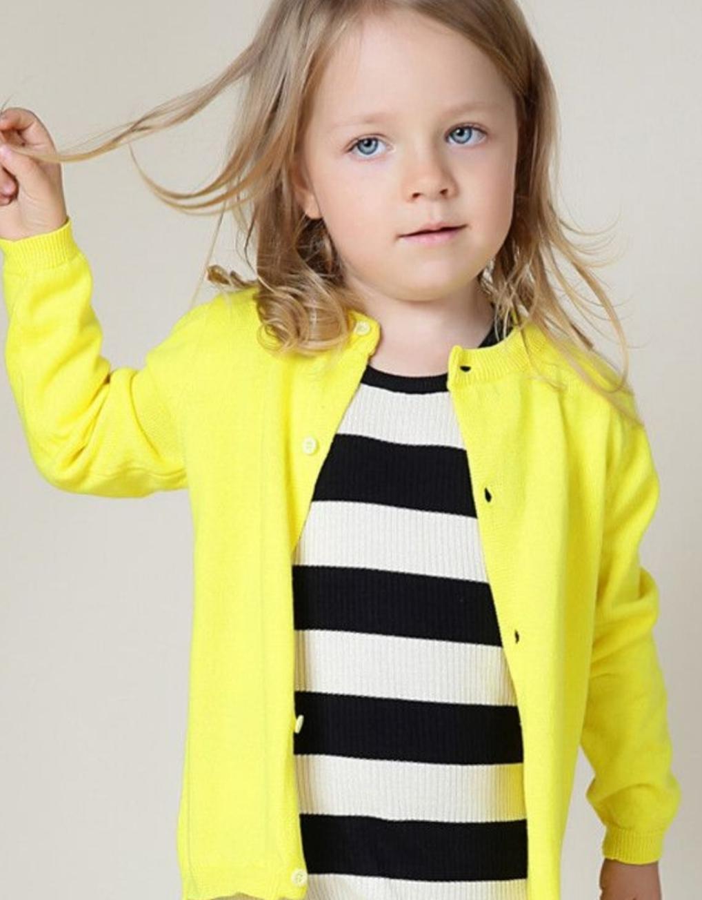 Girl's Monogrammed Knitted Button Down Cardigan Yellow