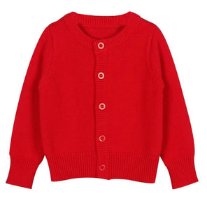 Girl's Monogrammed Knitted Button Down Cardigan Red