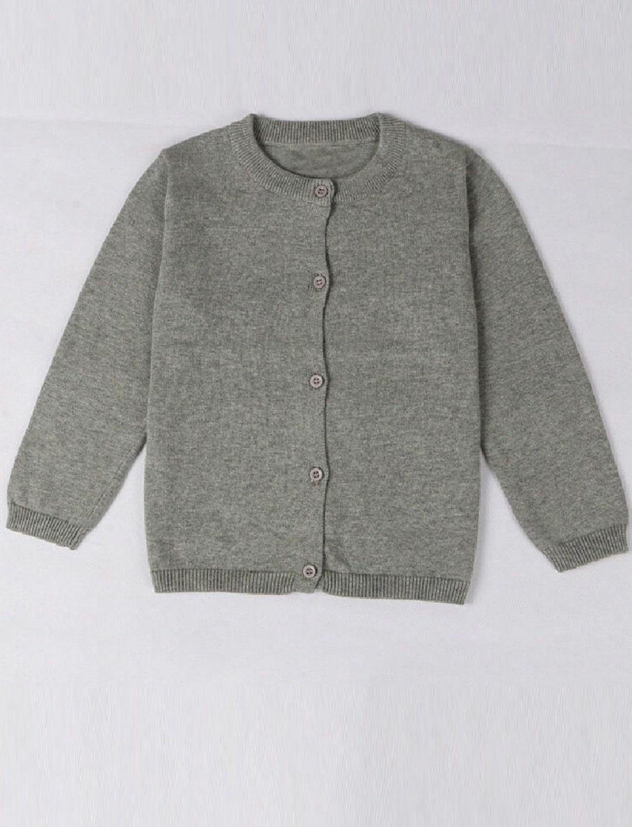Girl's Monogrammed Knitted Button Down Cardigan Gray