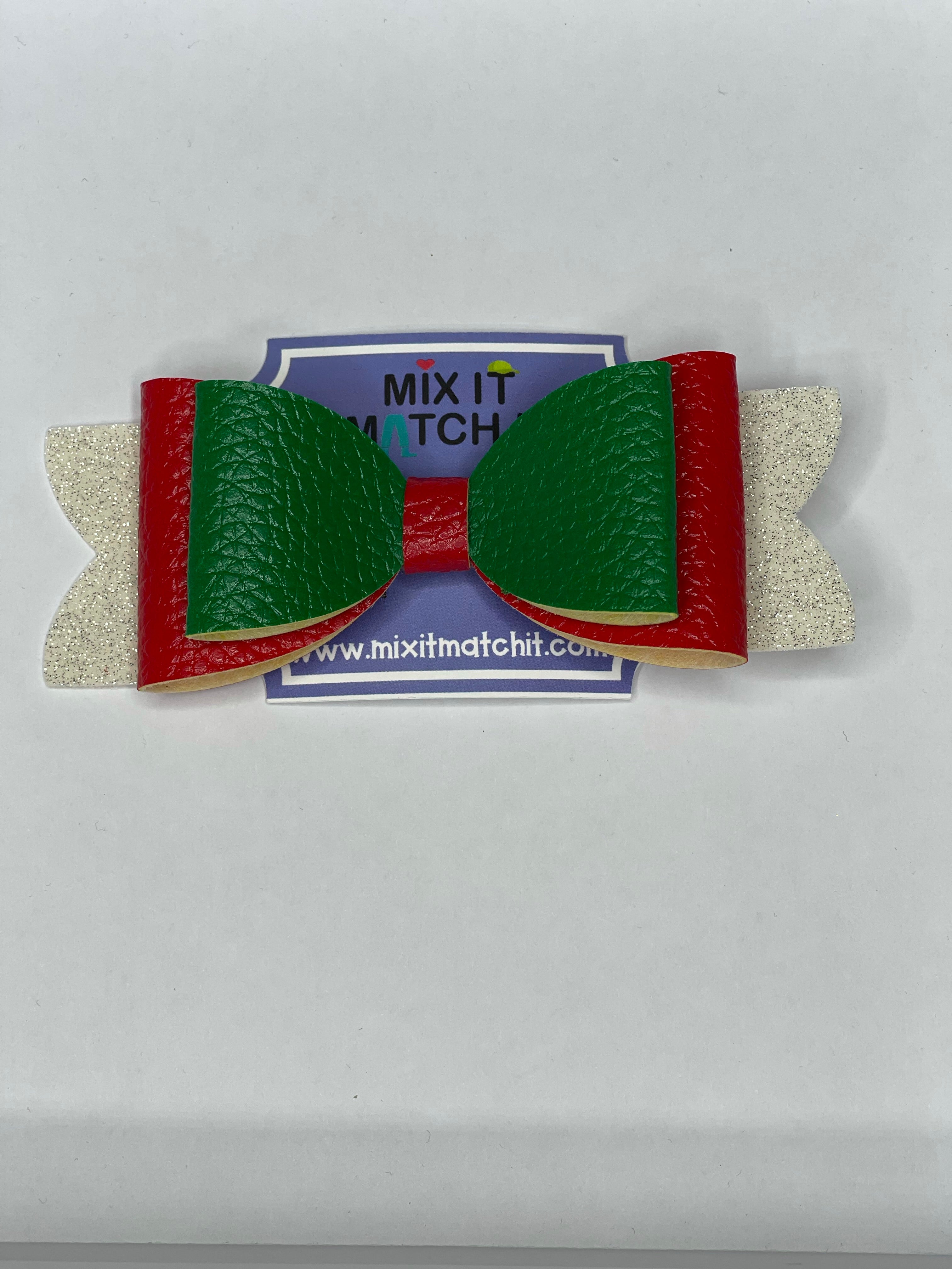 Christmas Faux Leather Bows (Green, Red, White)