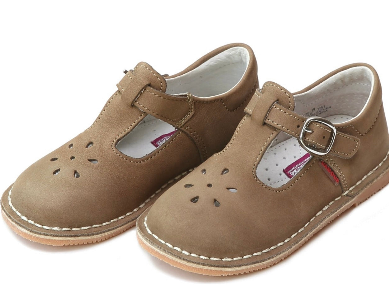Joy Classic Leather Stitch Down T-Strap Khaki Mary Jane