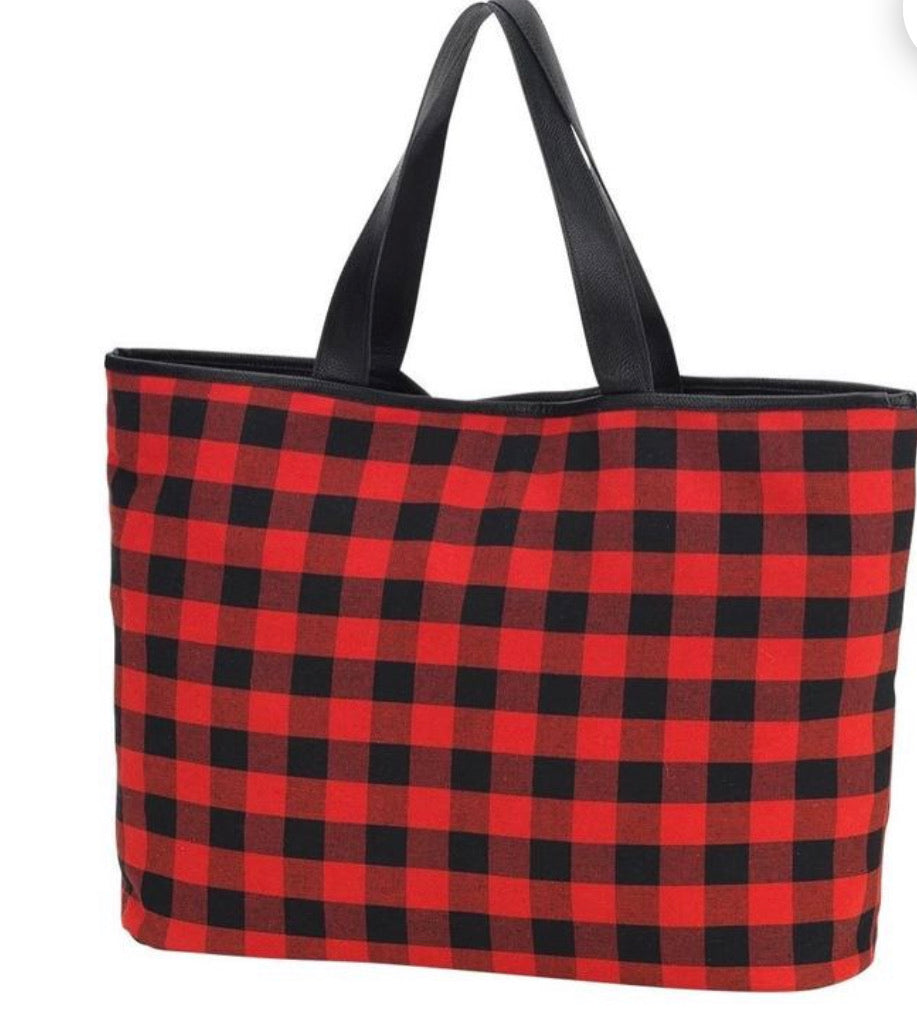 Monogrammed Red Buffalo Tote