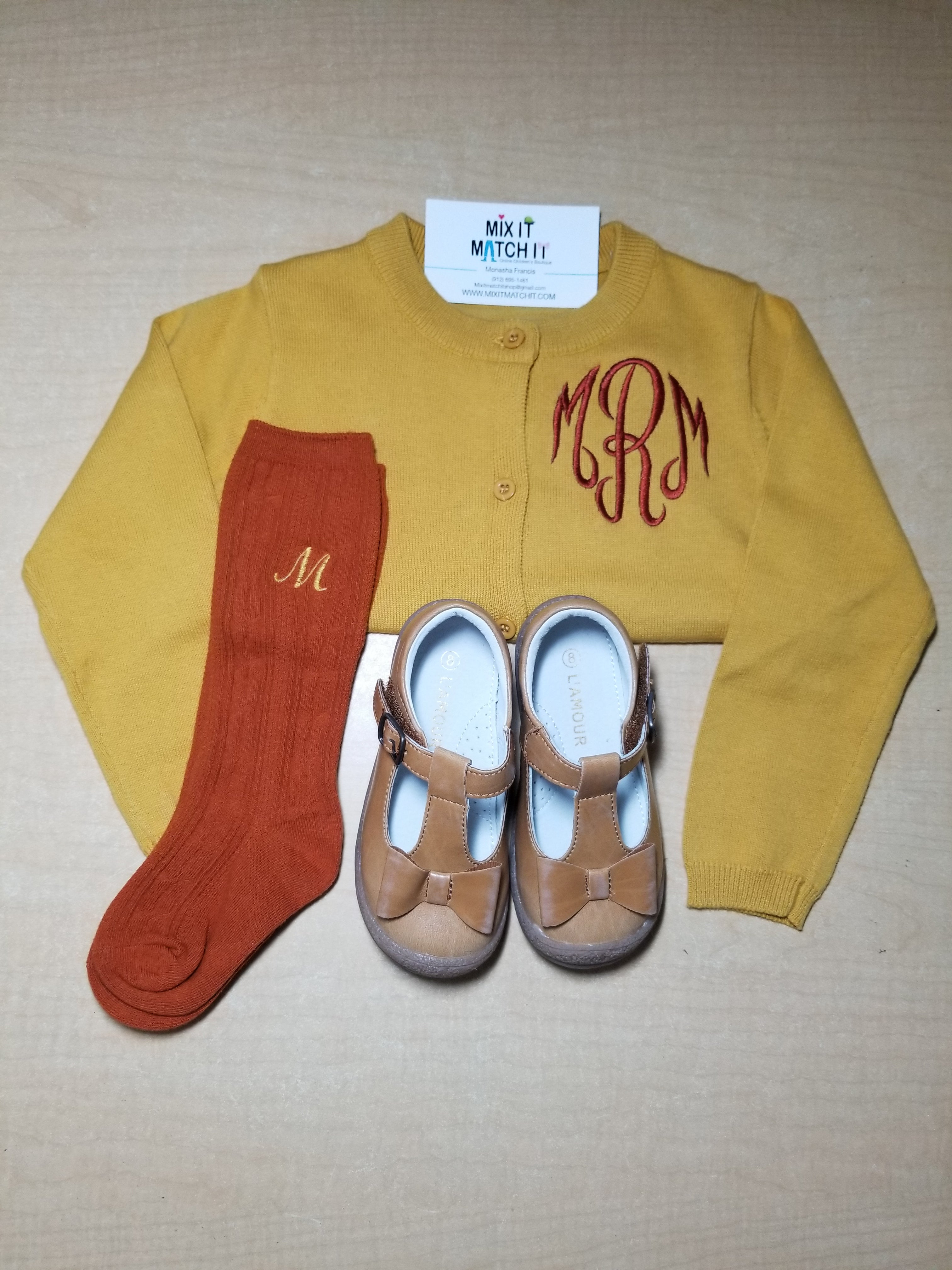 Girl's Monogrammed Knitted Button Down Cardigan Mustard