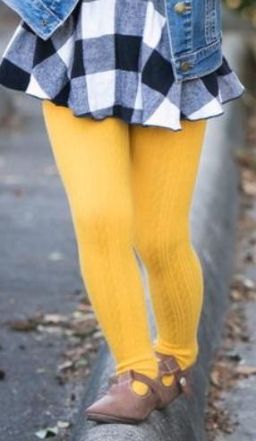 Mustard Cable Knit Tights