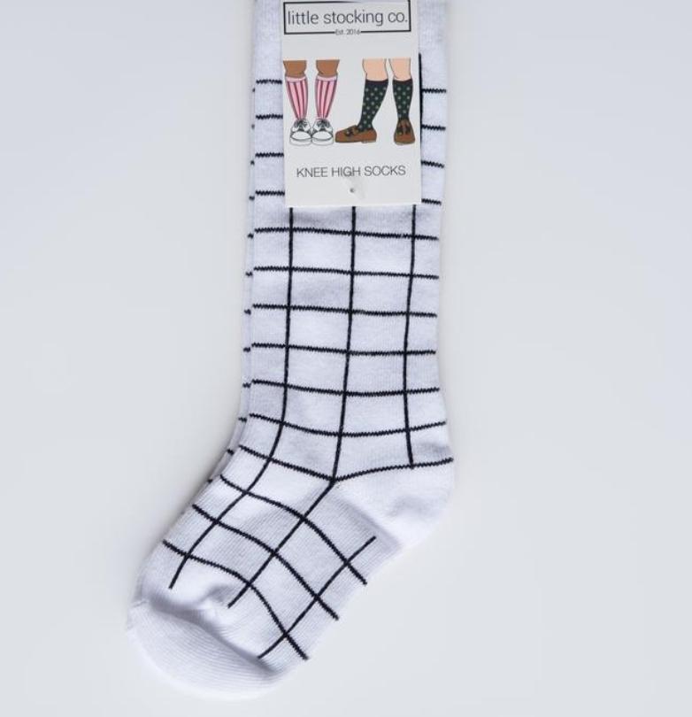 White and Black Grid Knee Highs